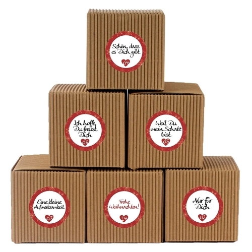 24 Rustikale Adventsboxen mit 24 Adventsaufklebern Liebevolle Botschaften