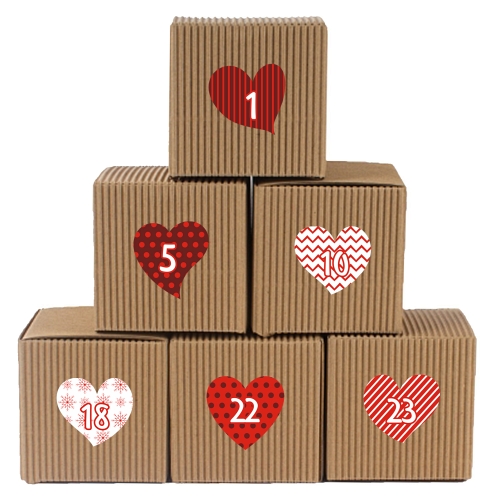 24 Rustikale Adventsboxen mit 24 Adventsaufklebern Romantischer Advent