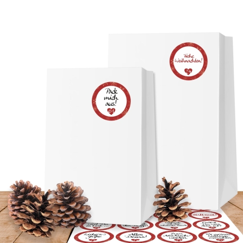 25 wei�e Kraftpapiert�ten XL (10x19 cm) mit 24 Adventsaufklebern Liebevolle Botschaften